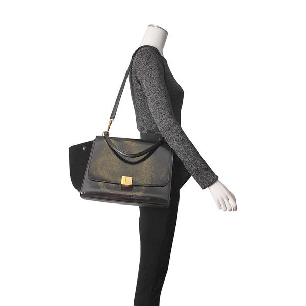 Patent/Suede Trapeze Top Handle Bag Black