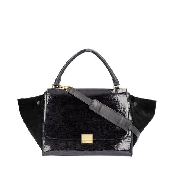 Patent/Suede Trapeze Top Handle Bag Black