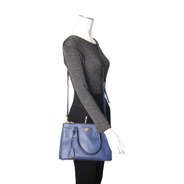 Saffiano Double Zip Small Tote Blue