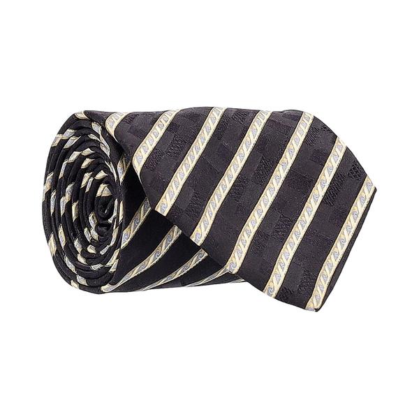 Silk Striped Tie Black/Beige