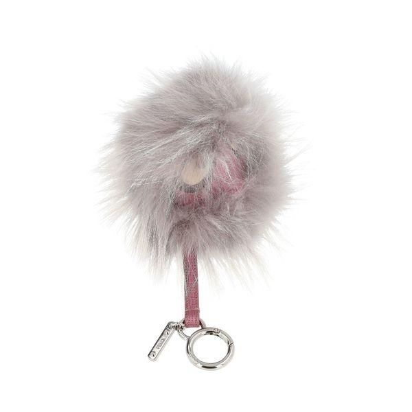 Leather/Fur Monster Pom-Pom Charm Grey/Purple