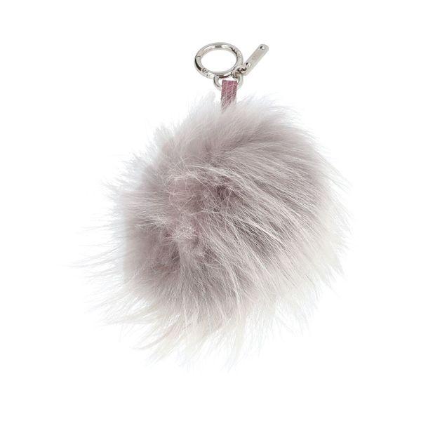 Leather/Fur Monster Pom-Pom Charm Grey/Purple