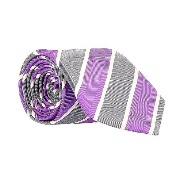 Silk Striped Tie Purple/Grey