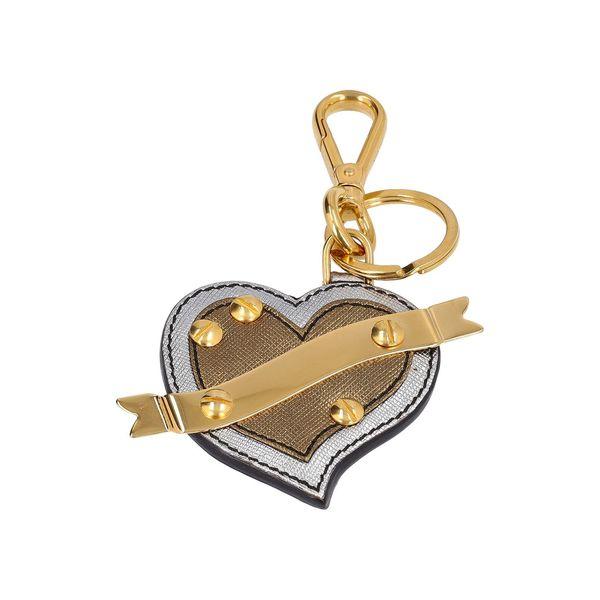 Saffiano Heart Bag Charm Gold Tone