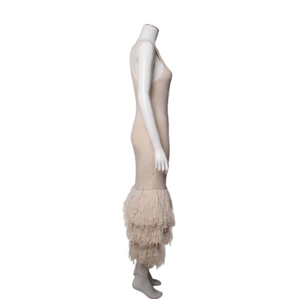 Silk Blend Crocheted Fringe Dress Ivory