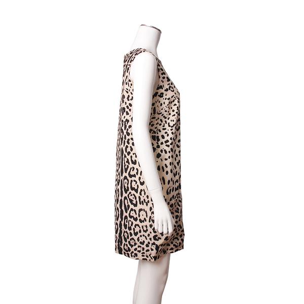 Silk Sleeveless Dress Leopard Print