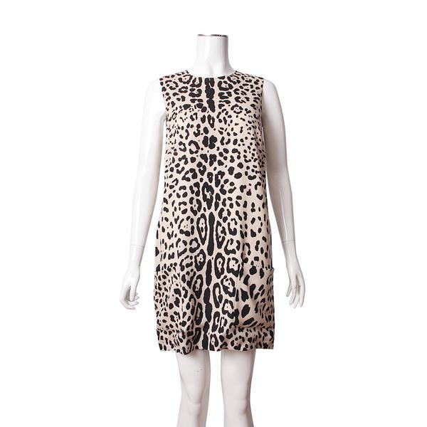 Silk Sleeveless Dress Leopard Print