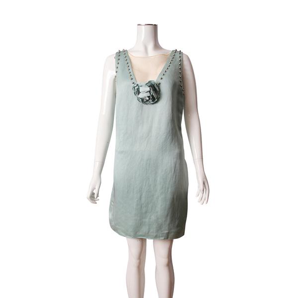 Linen/Silk Pearl Dress Blue