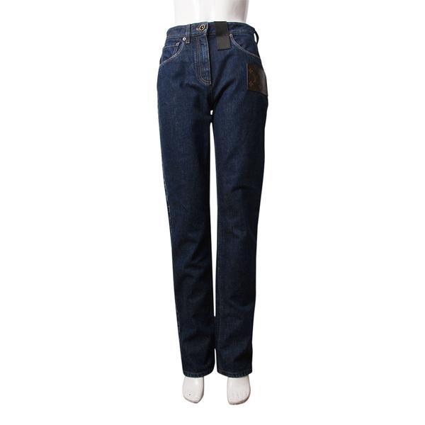 Cotton/Monogram Patch Jeans Blue