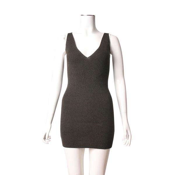 Wool V-Neck Mini Dress Black/Olive