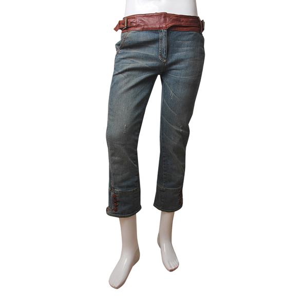 Cotton/Leather Washed Jeans Blue