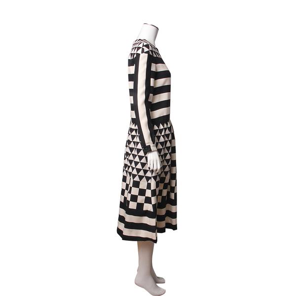 Wool/Silk Geometric Print Dress Black/White