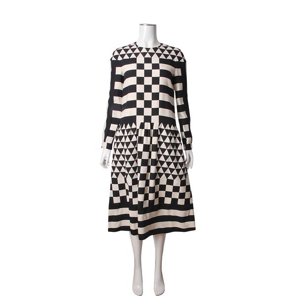 Wool/Silk Geometric Print Dress Black/White