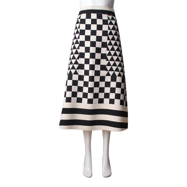 Wool Blend Geometric Skirt Black/White