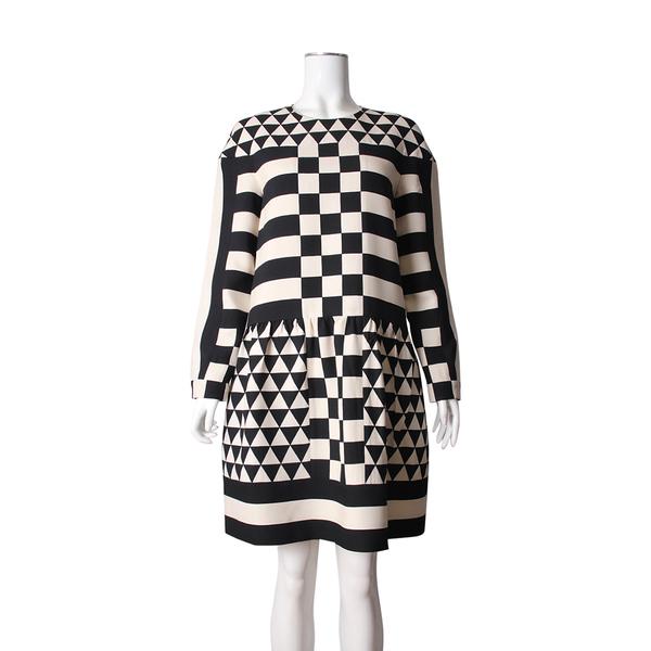 Wool Blend Geometric Dress Black/White