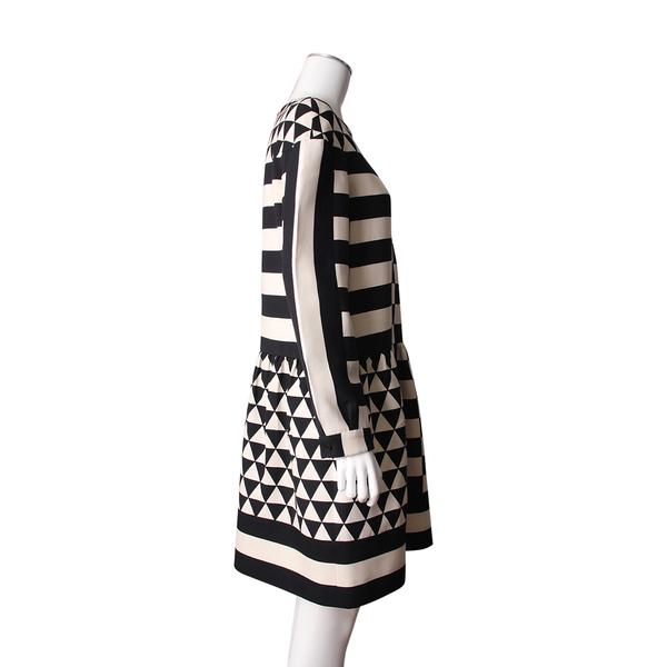 Wool Blend Geometric Dress Black/White