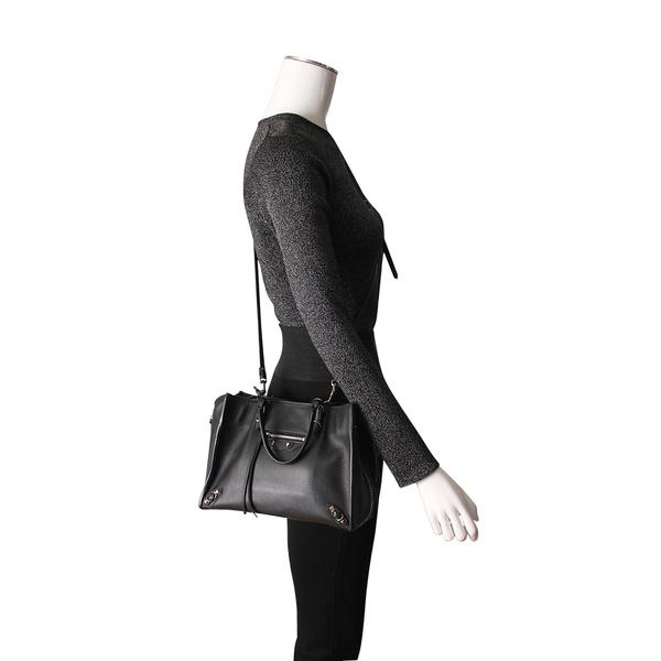 Leather Veau Papier B4 Zip Small Tote Black