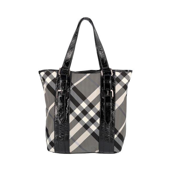 Nylon/Patent Check Lowry Tote Grey