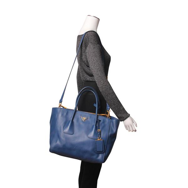 Vitello Soft Twin Pocket Tote Blue