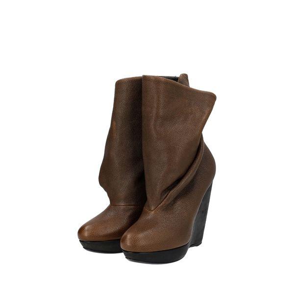 Leather Wedge Ankle Boots Brown