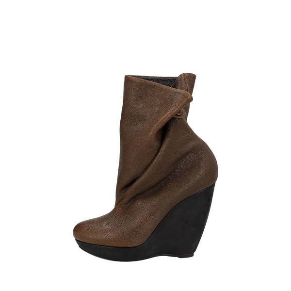 Leather Wedge Ankle Boots Brown