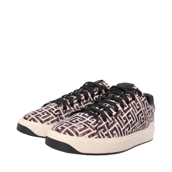 Canvas Jacquard Monogram B-Court Sneakers Black/White