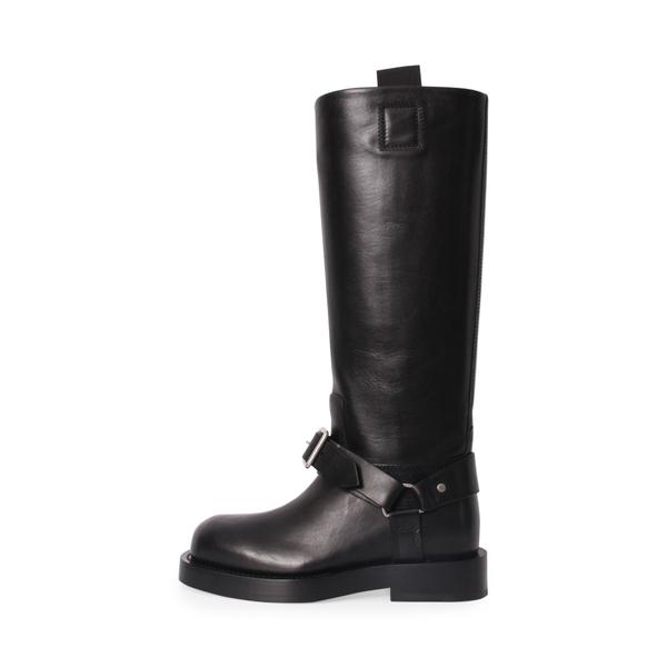 Leather Saddle Knee High Boots Black