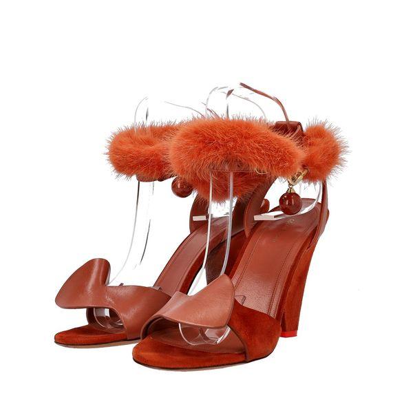 Leather/Fur Sandals Orange