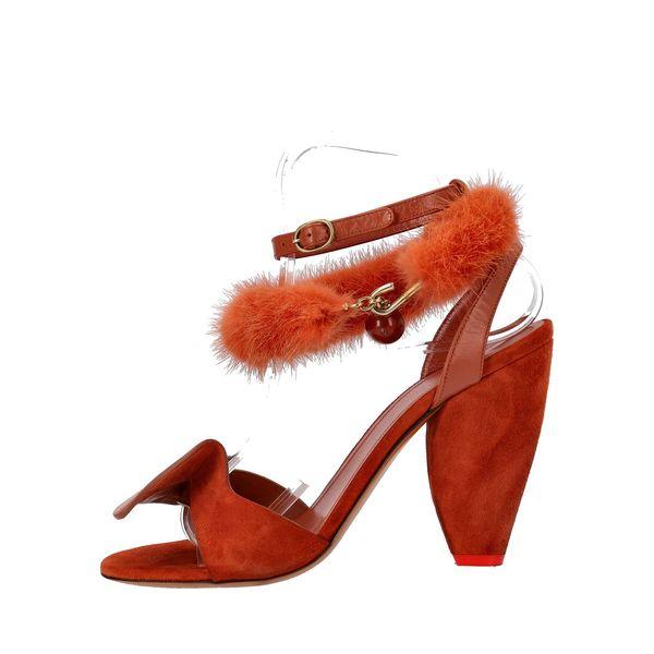 Leather/Fur Sandals Orange