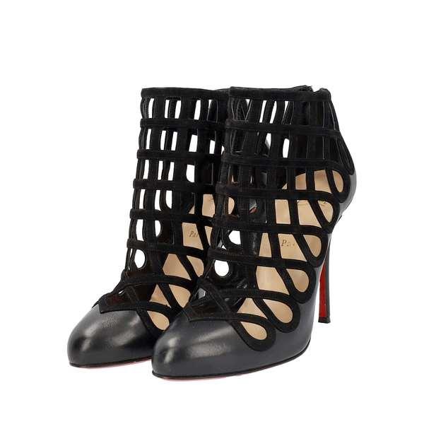 Suede/Leather Cajaboot Cage Booties Black