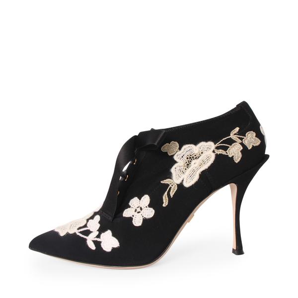 Floral Lace Up Booties Black/White