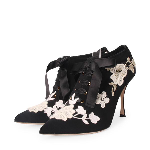 Floral Lace Up Booties Black/White