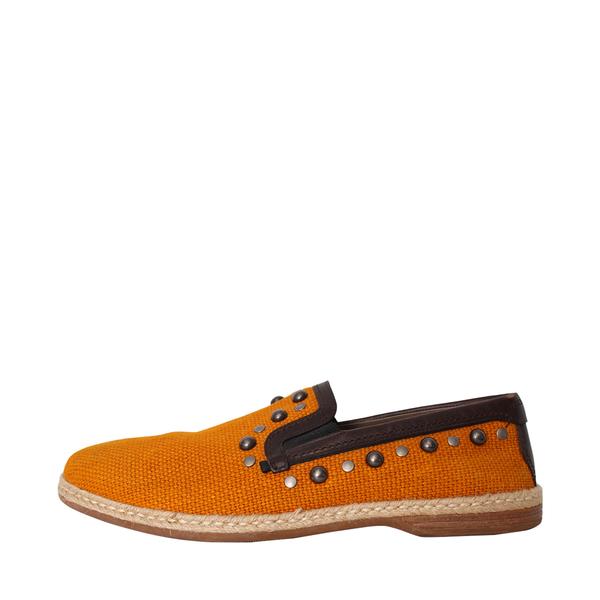 Canvas Studded Raffia Loafers Orange