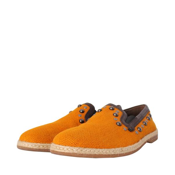 Canvas Studded Raffia Loafers Orange