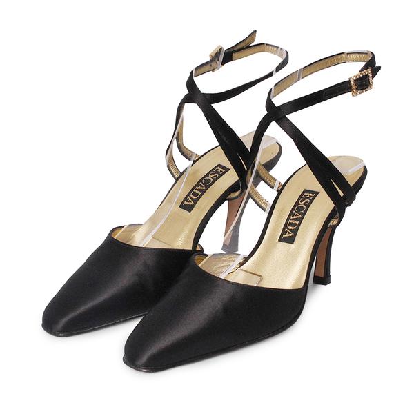 Satin Ankle Strap Pumps Black