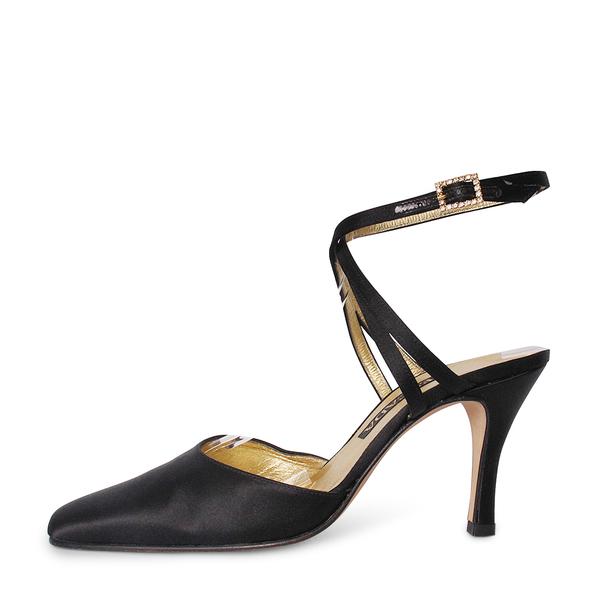 Satin Ankle Strap Pumps Black