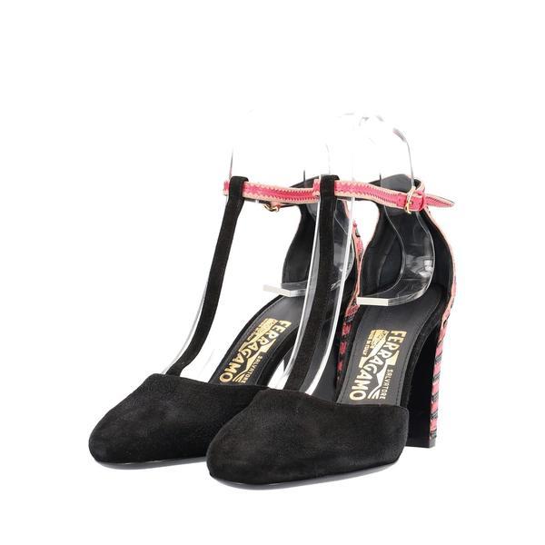 Suede/Leather Fergie Strap Pumps Black/Pink