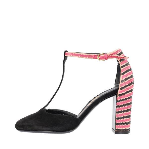 Suede/Leather Fergie Strap Pumps Black/Pink