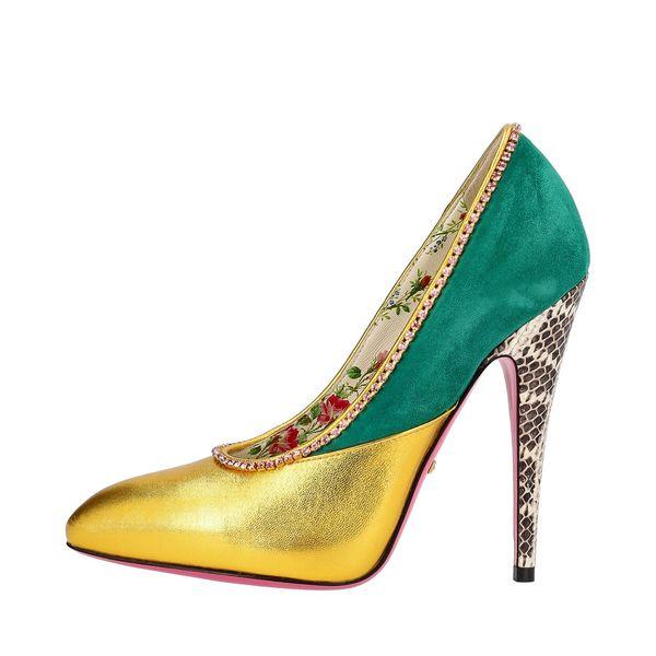 Mix Material Embellished Pumps Metallic Gold/Green