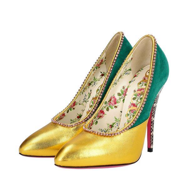 Mix Material Embellished Pumps Metallic Gold/Green