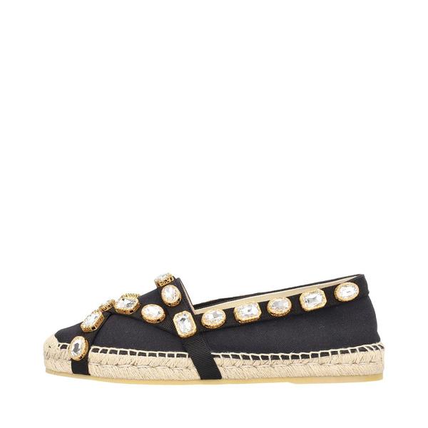 Canvas Crystal Embellished Espadrilles Black