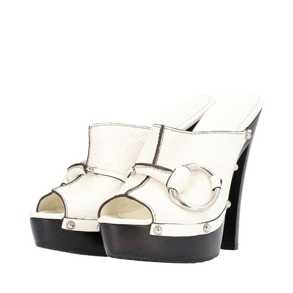 Leather Icon Bit Platform Clogs Sandals White