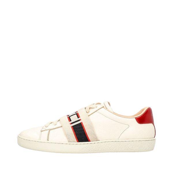 Leather Ace Logo Strap Sneakers White