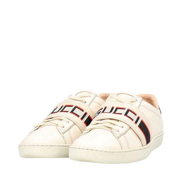 Leather Ace Logo Strap Sneakers White