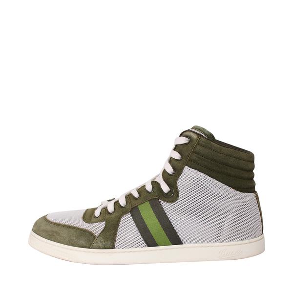 Suede/Mesh Web High Top Sneakers Green/White