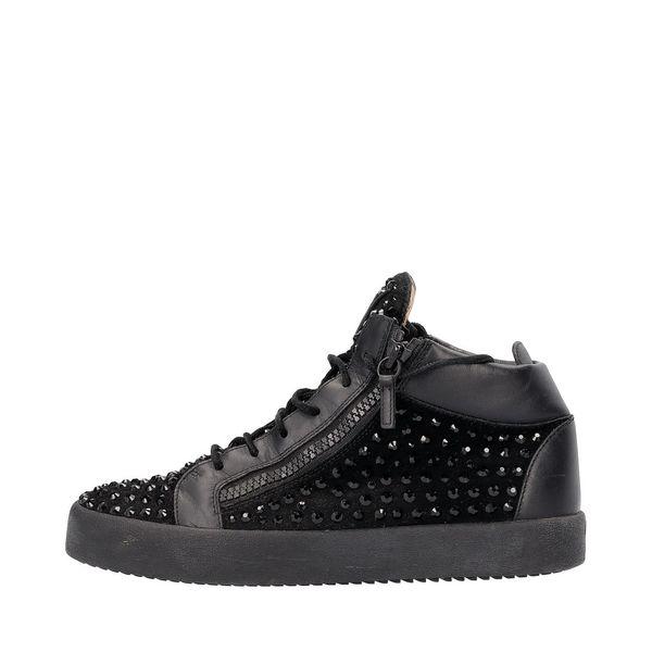 Leather Suede Embellished Doris High Top Sneakers Black