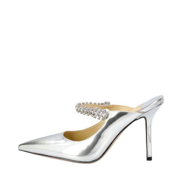 Leather Embellished Bing Mules Metallic Silver