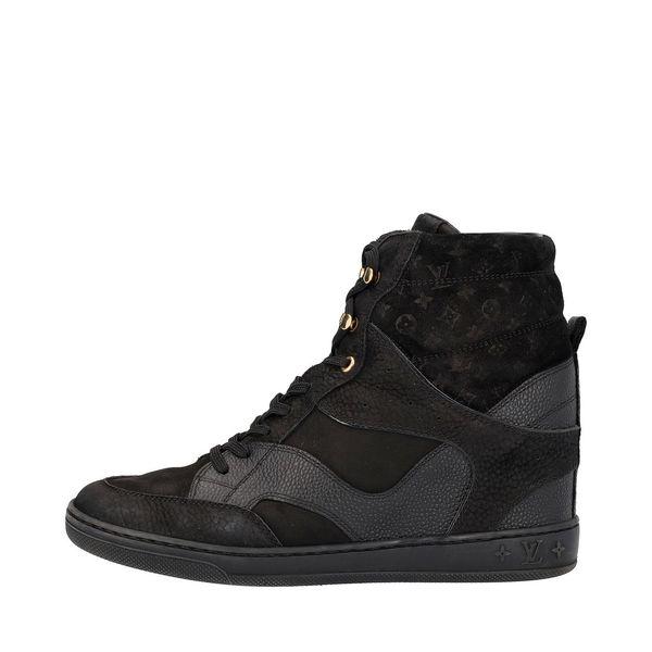 Leather/Suede Cliff Top Wedge Sneakers Black