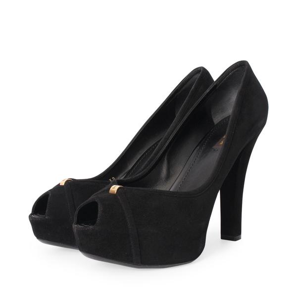 Suede Peep Toe Pumps Black