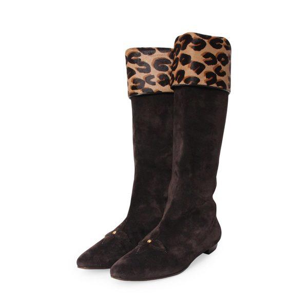 Suede/Pony Hair Boots Brown/Leopard Print